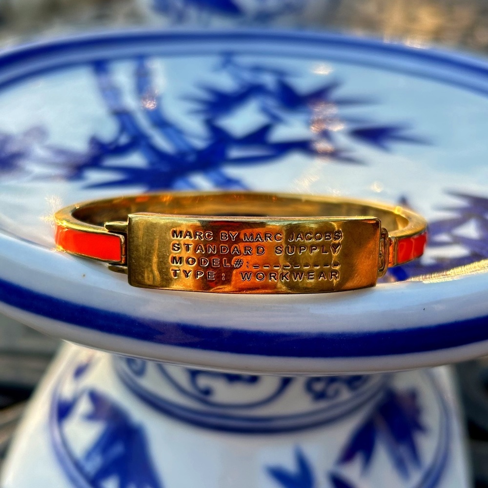 Marc by Marc Jacobs Orange Enamel and Gold  ID Bracelet Y2K